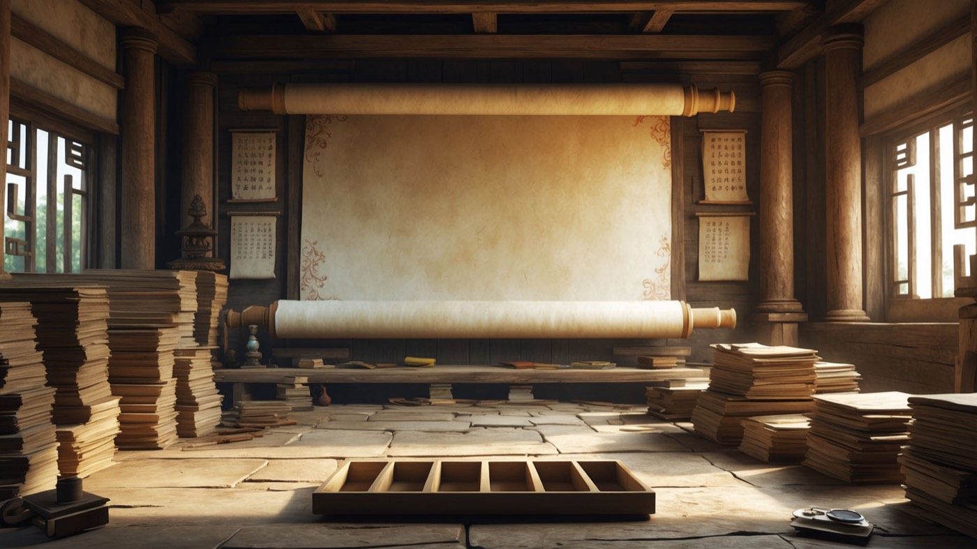Zen Quest screenshot: the scroll viewing room where ancient masters appear