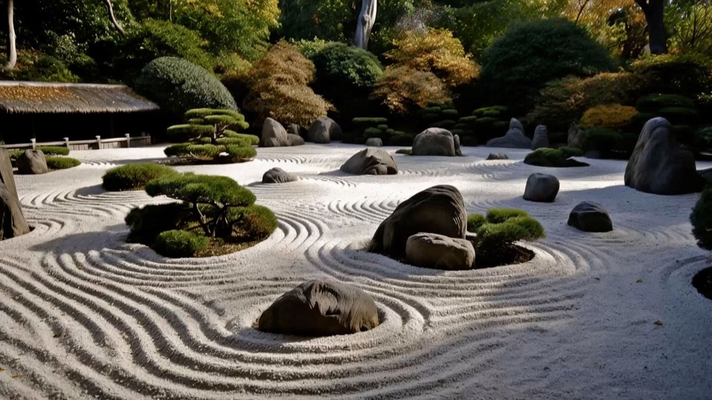 Zen Quest screenshot: raked-sand zen garden