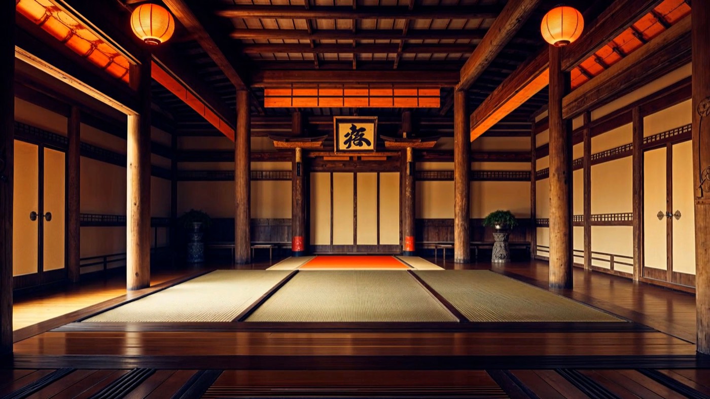 Zen Quest screenshot: the main temple hall lit by lanterns
