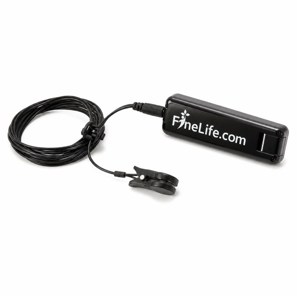 The XEN Sensor: a black USB unit labeled FineLife.com with its ear-clip pulse sensor and coiled cable
